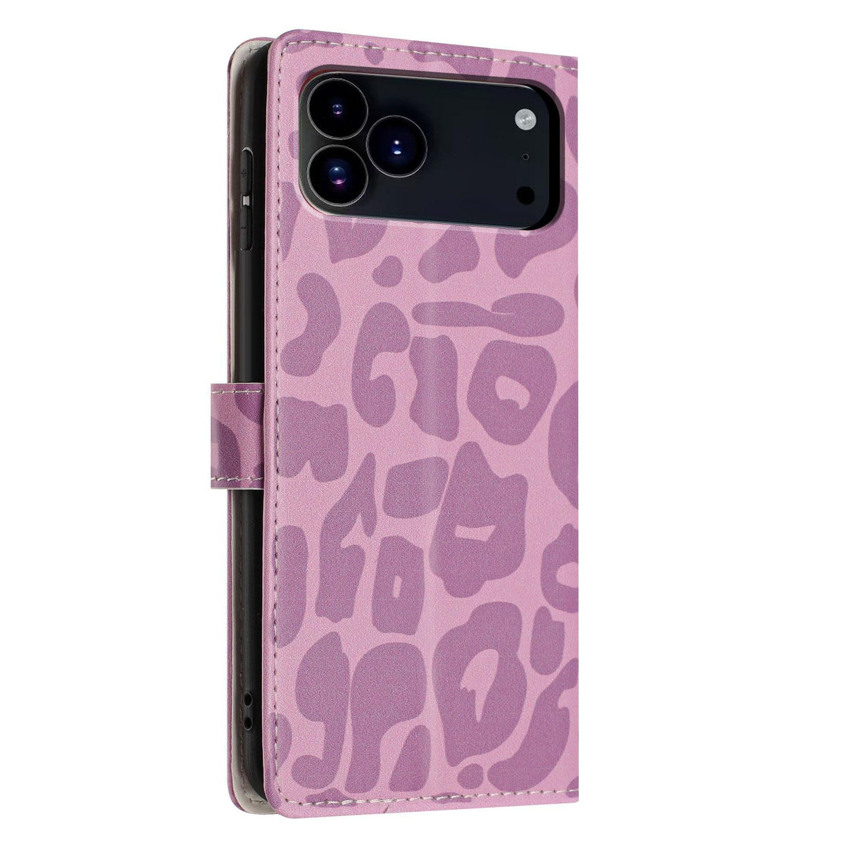 Compatible with iPhone 18 Pro Max Leopard Print Wallet Vegan Leather Phone Case with Lanyard - Light Purple