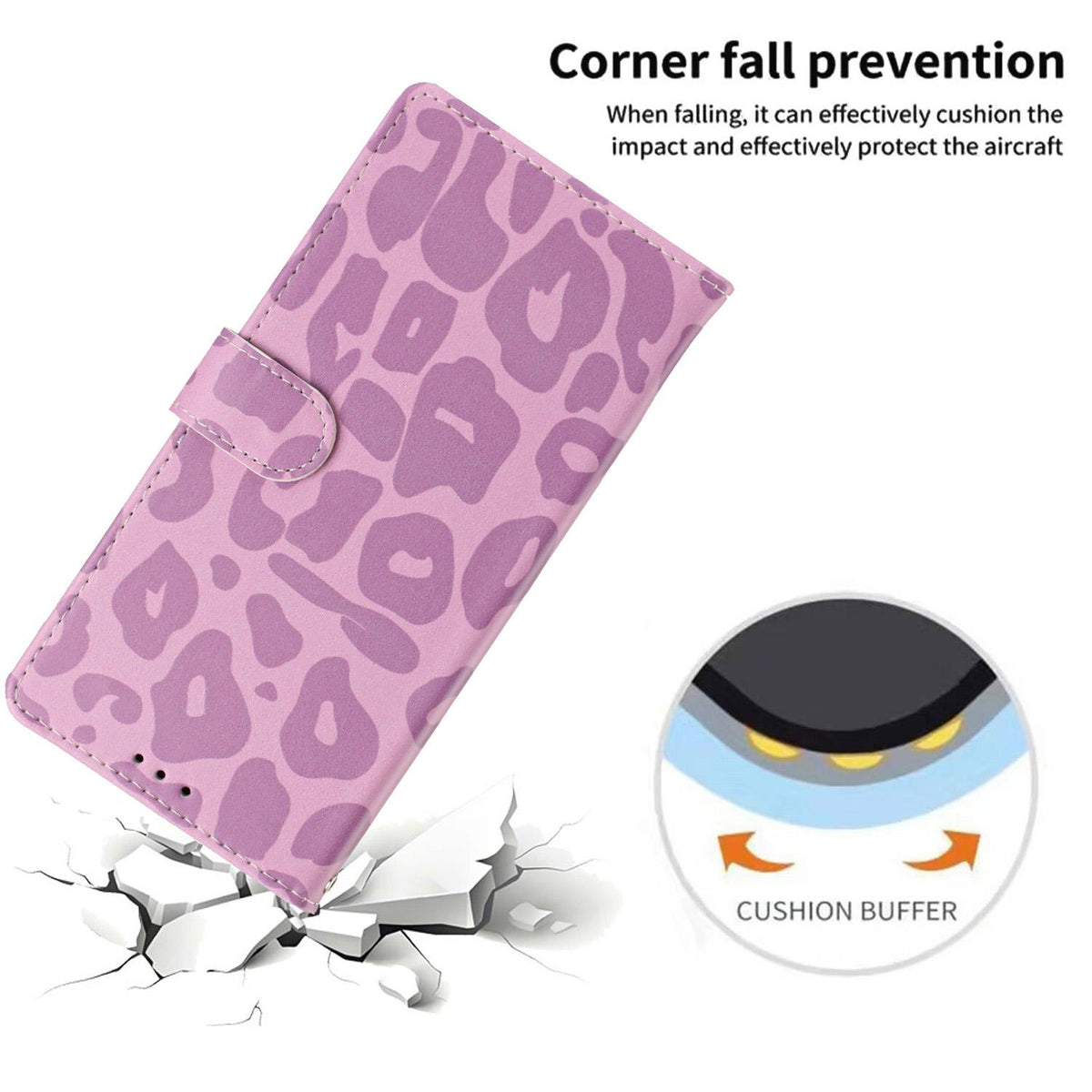 Compatible with iPhone 18 Pro Max Leopard Print Wallet Vegan Leather Phone Case with Lanyard - Light Purple