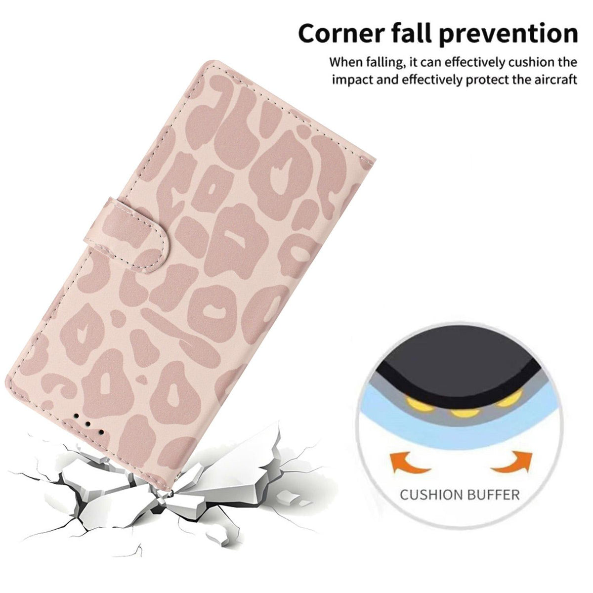 Compatible with iPhone 18 Pro Leopard Print Wallet Vegan Leather Phone Case with Lanyard - Pink