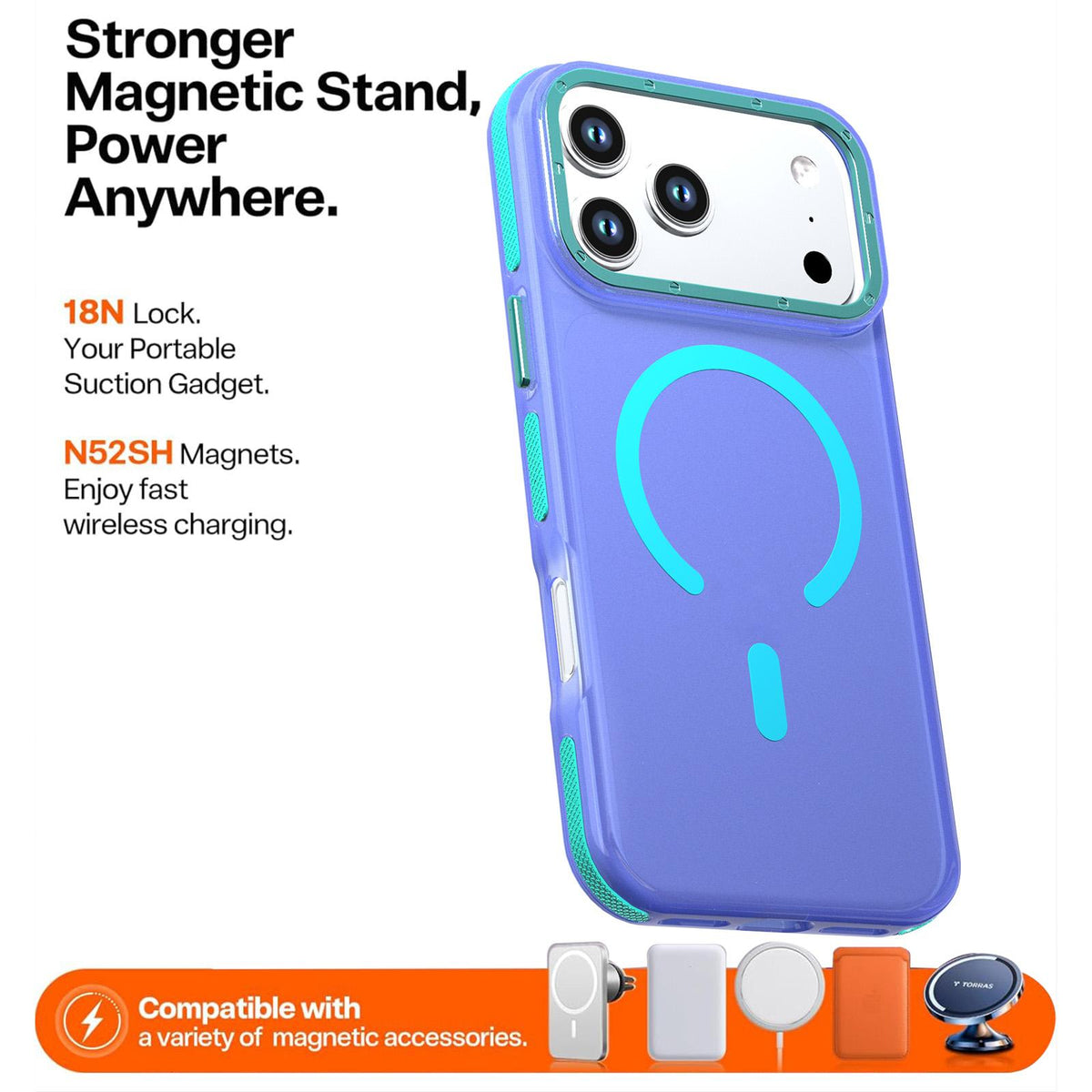 Compatible with iPhone 18 Pro Max Two-tone Contrast Magnetic Phone Case - Blue