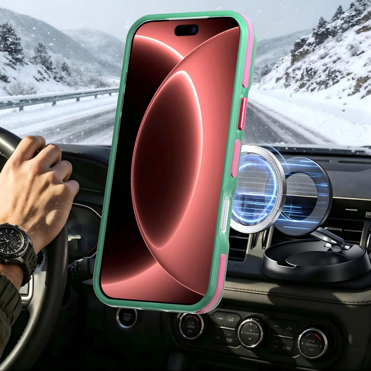 Compatible with iPhone 18 Pro Max Two-tone Contrast Magnetic Phone Case - Green