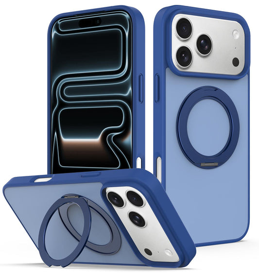 Compatible with iPhone 18 Pro Max Skin Feel Revolving Kickstand Magnetic Phone Case - Blue