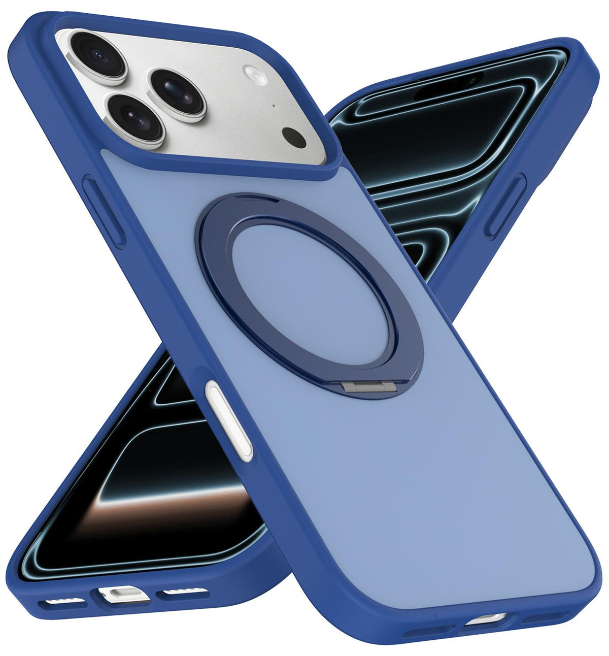 Compatible with iPhone 18 Pro Max Skin Feel Revolving Kickstand Magnetic Phone Case - Blue