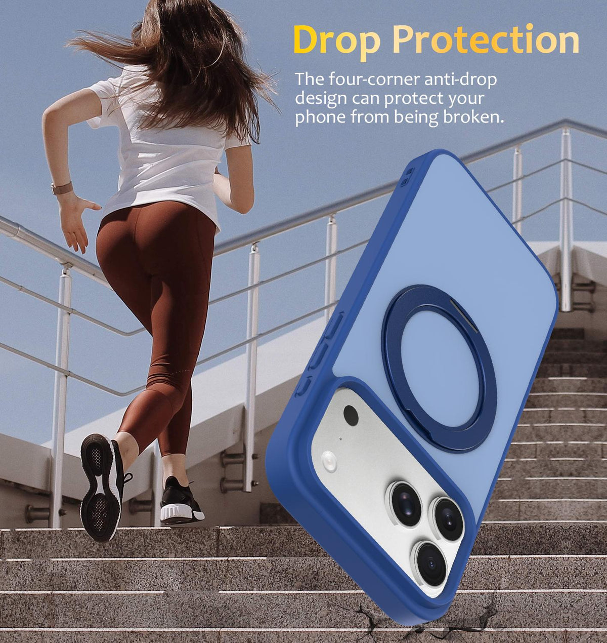 Compatible with iPhone 18 Pro Max Skin Feel Revolving Kickstand Magnetic Phone Case - Blue