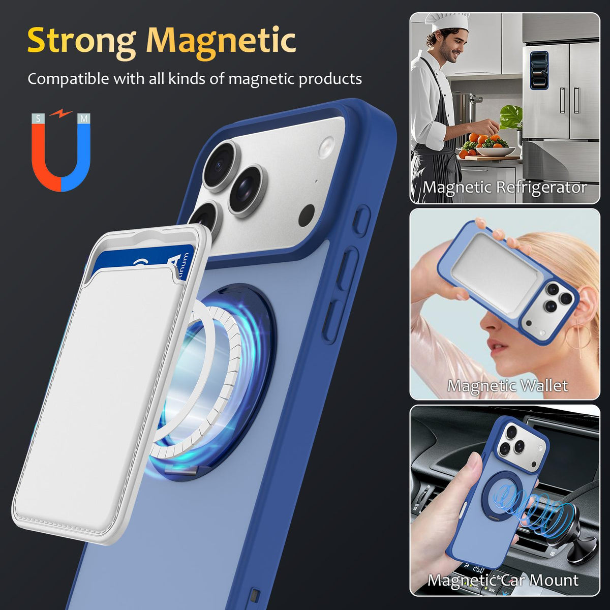 Compatible with iPhone 18 Pro Max Skin Feel Revolving Kickstand Magnetic Phone Case - Blue