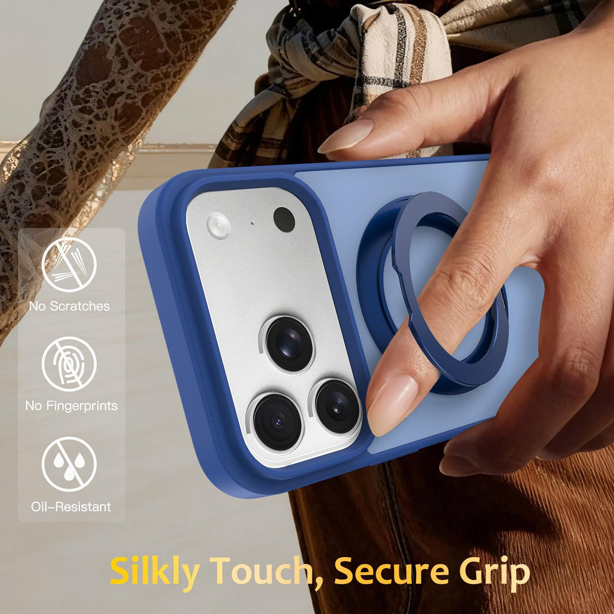 Compatible with iPhone 18 Pro Max Skin Feel Revolving Kickstand Magnetic Phone Case - Blue