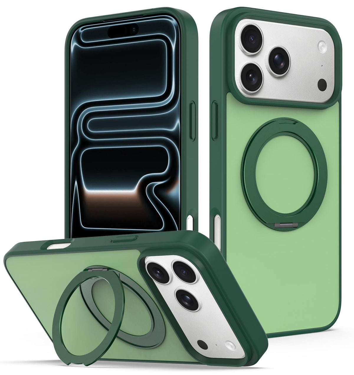 Compatible with iPhone 18 Pro Max Skin Feel Revolving Kickstand Magnetic Phone Case - Green
