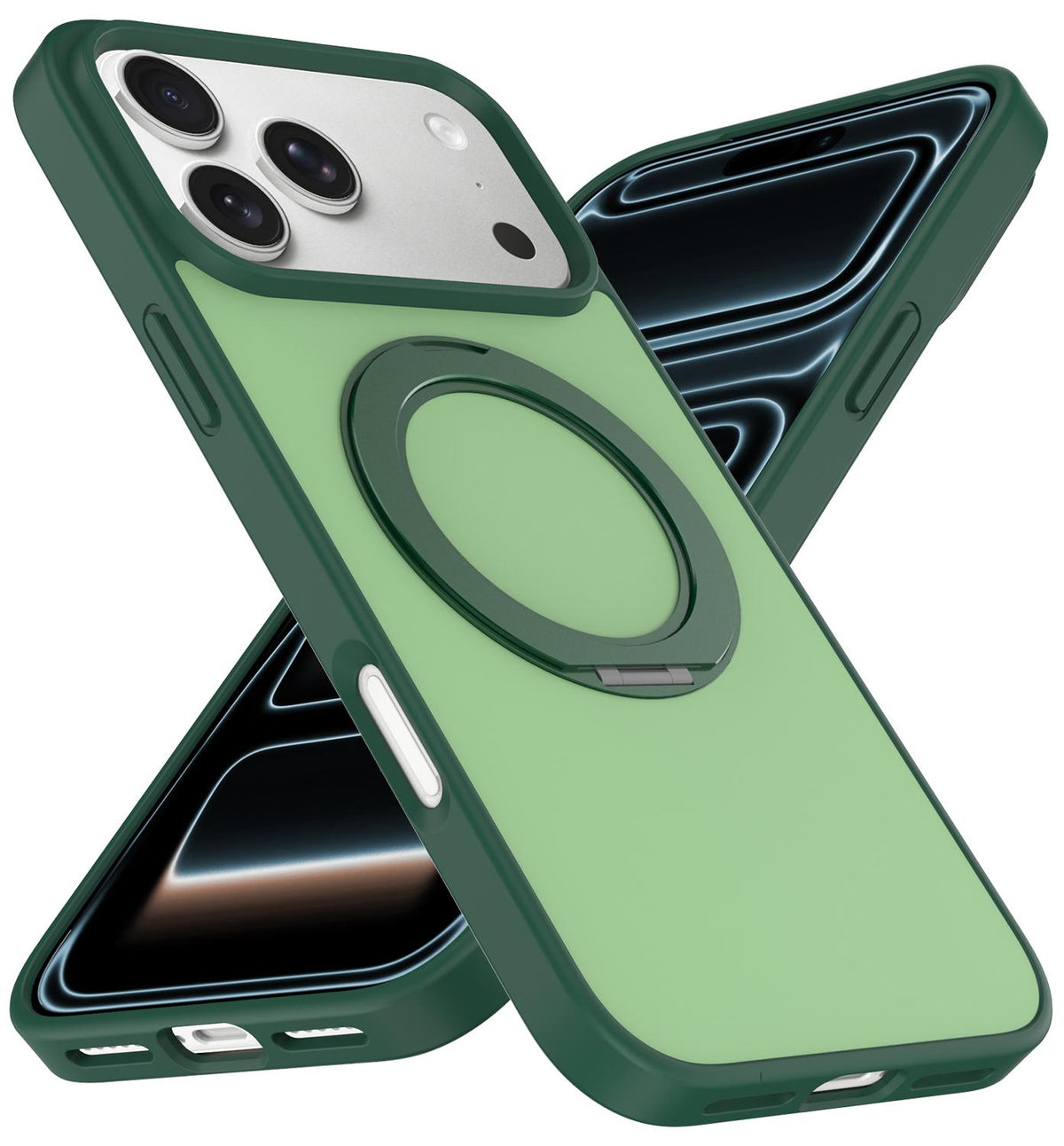 Compatible with iPhone 18 Pro Max Skin Feel Revolving Kickstand Magnetic Phone Case - Green
