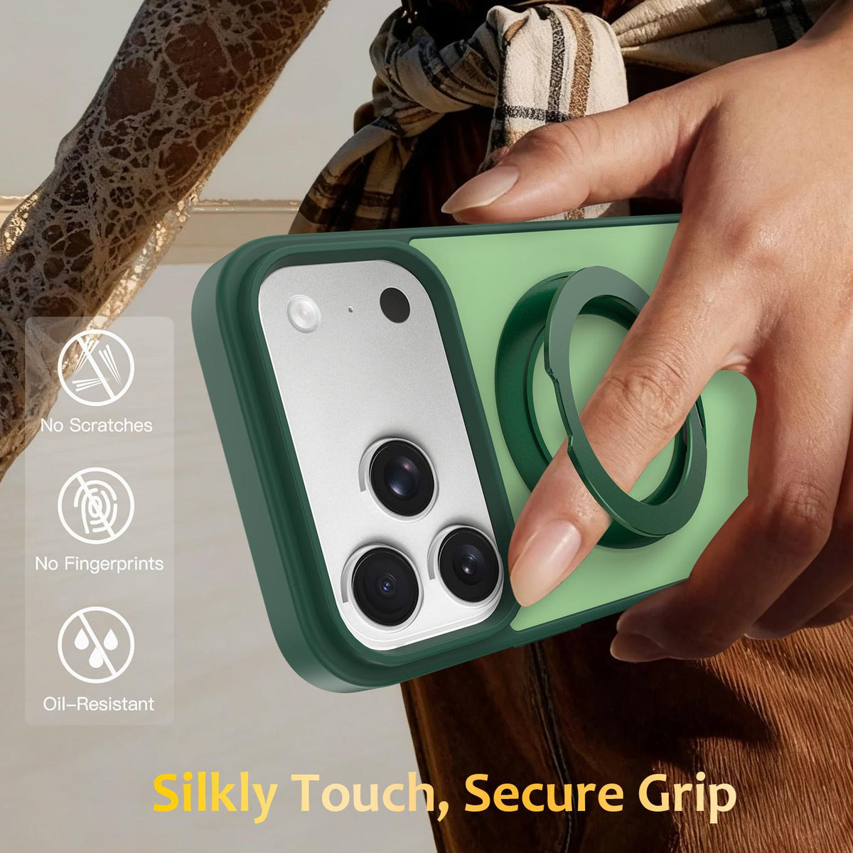 Compatible with iPhone 18 Pro Max Skin Feel Revolving Kickstand Magnetic Phone Case - Green