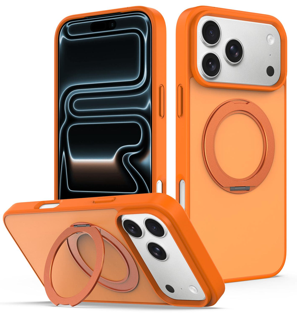 Compatible with iPhone 18 Pro Max Skin Feel Revolving Kickstand Magnetic Phone Case - Orange