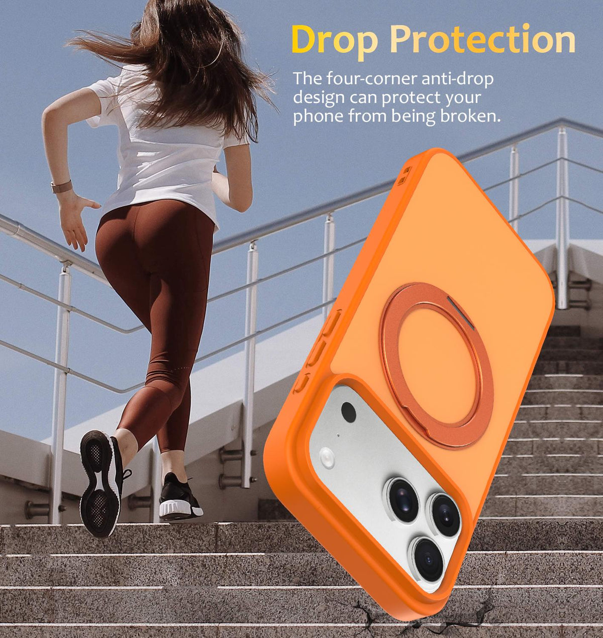Compatible with iPhone 18 Pro Max Skin Feel Revolving Kickstand Magnetic Phone Case - Orange