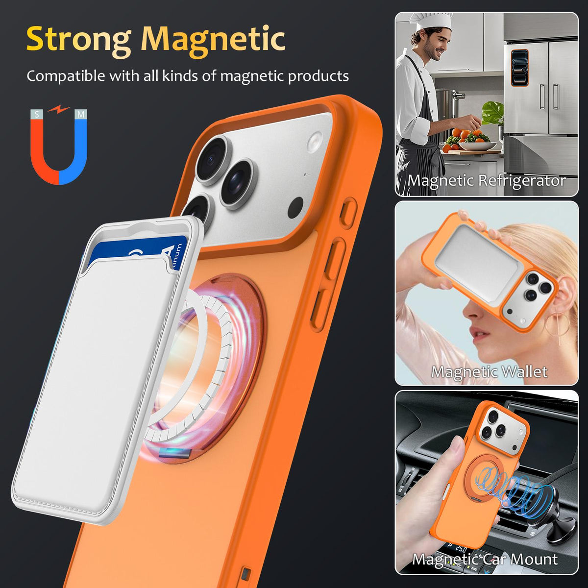 Compatible with iPhone 18 Pro Max Skin Feel Revolving Kickstand Magnetic Phone Case - Orange