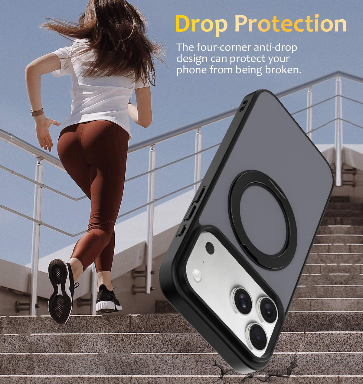 Compatible with iPhone 18 Pro Max Skin Feel Revolving Kickstand Magnetic Phone Case - Black