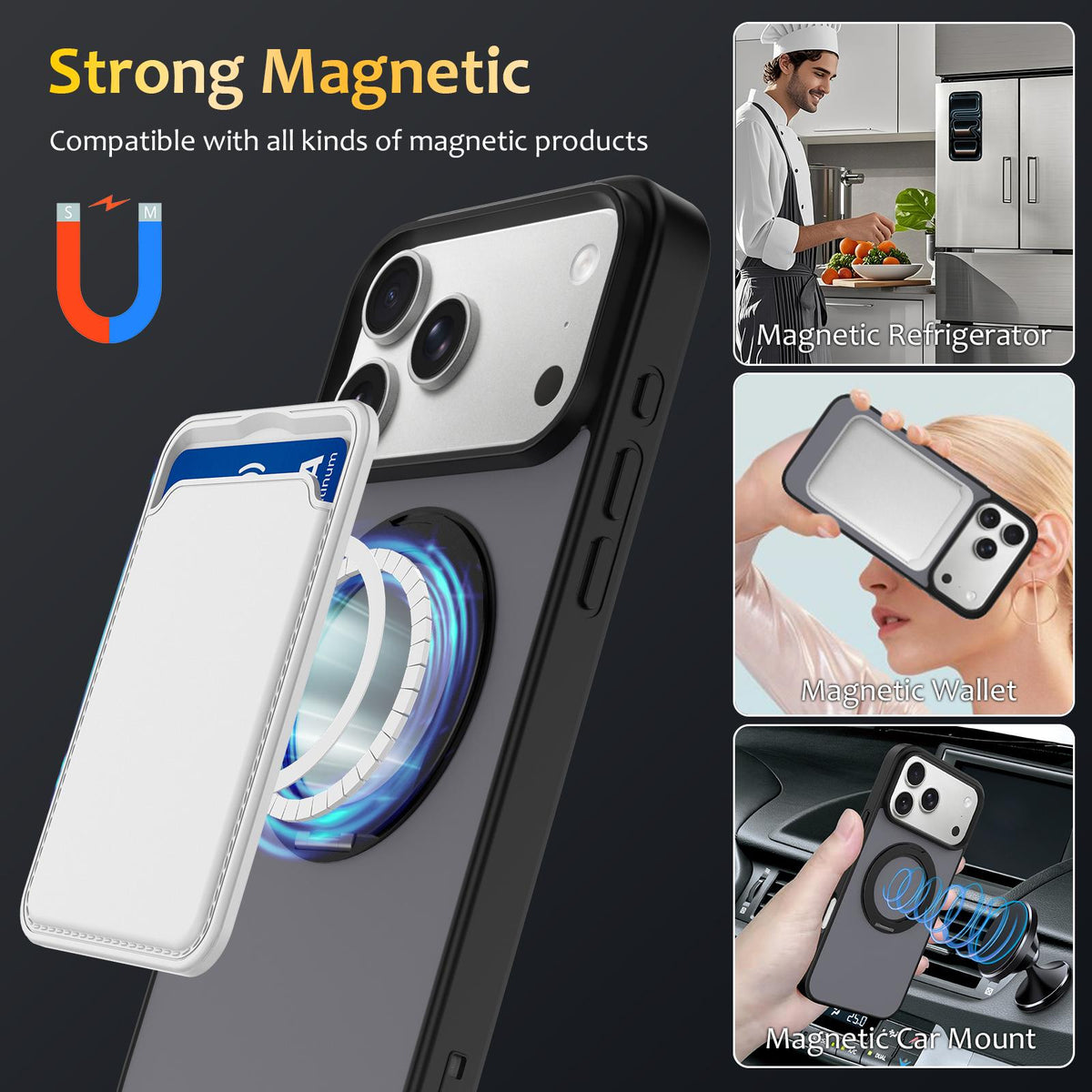 Compatible with iPhone 18 Pro Max Skin Feel Revolving Kickstand Magnetic Phone Case - Black