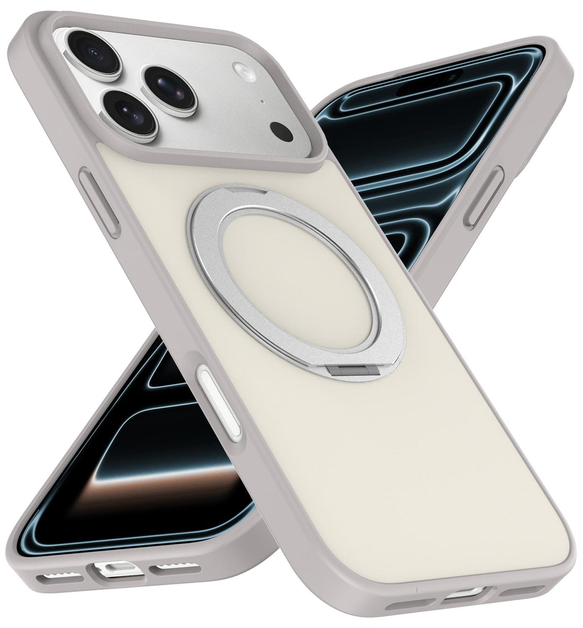 Compatible with iPhone 18 Pro Max Skin Feel Revolving Kickstand Magnetic Phone Case - Grey