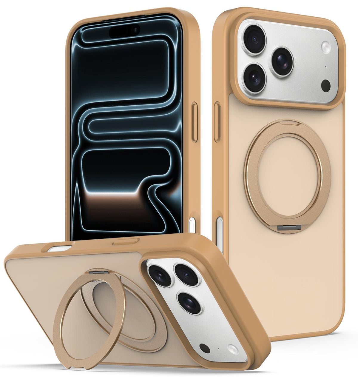 Compatible with iPhone 18 Pro Max Skin Feel Revolving Kickstand Magnetic Phone Case - Gold