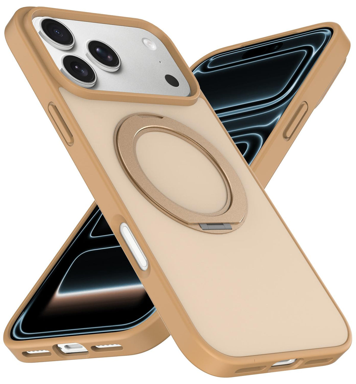 Compatible with iPhone 18 Pro Max Skin Feel Revolving Kickstand Magnetic Phone Case - Gold