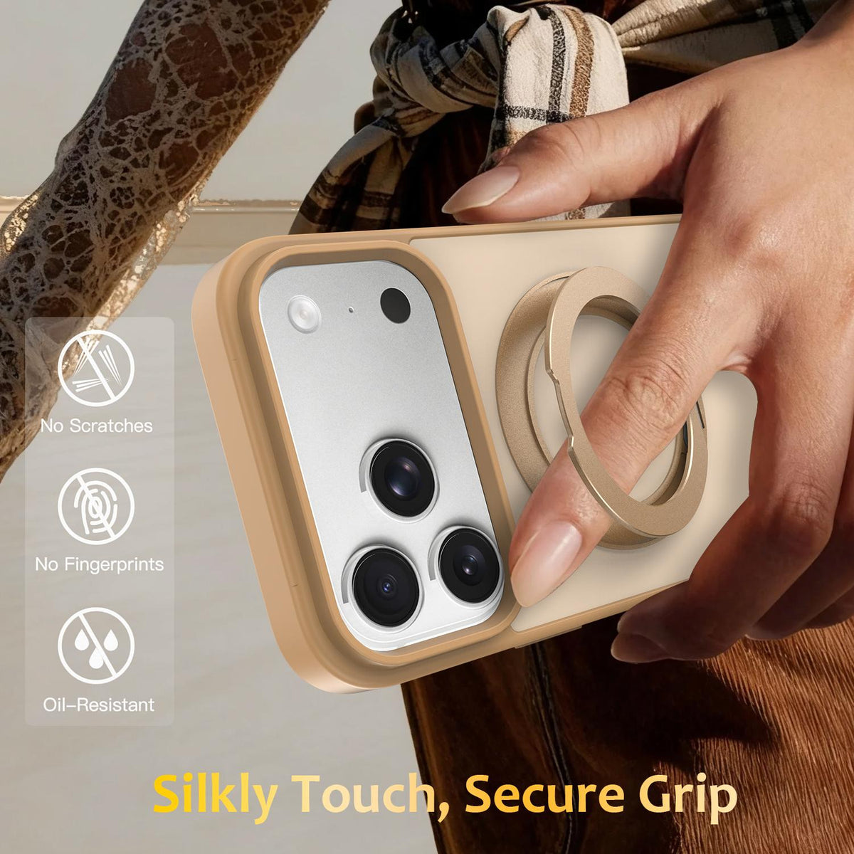 Compatible with iPhone 18 Pro Max Skin Feel Revolving Kickstand Magnetic Phone Case - Gold