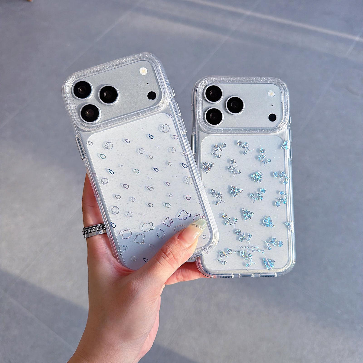 Compatible with iPhone 18 Pro Gold-Plated Round Edges Airbag Double-sided IMD Phone Case - Raindrop Little Fish