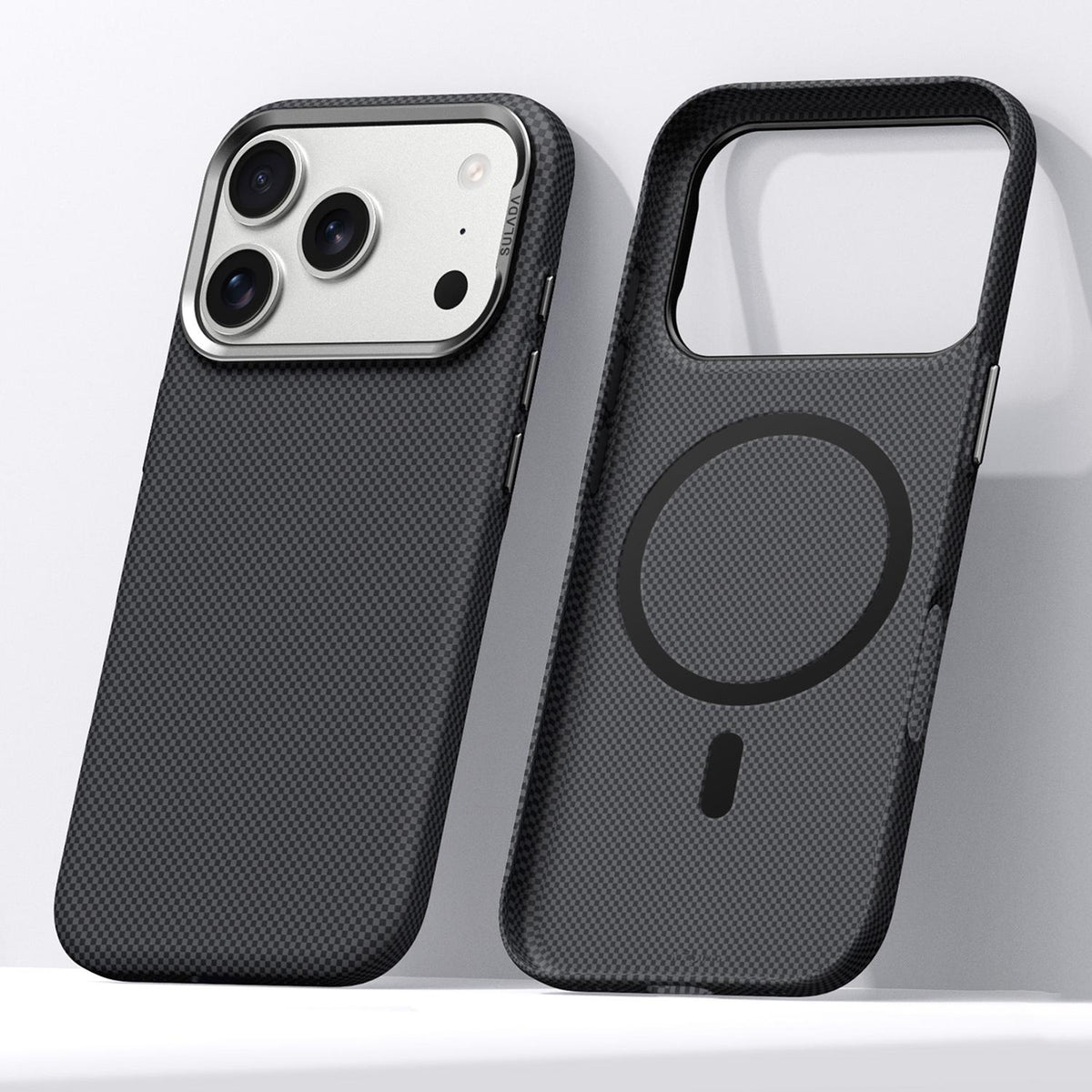 Compatible with iPhone 18 Pro Max SULADA Kevlar Grid Patterned Skin Feel Magnetic Phone Case - Black