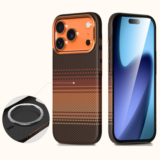 Compatible with iPhone 18 Pro Max SULADA Kevlar Woven Texture Magnetic Leather Phone Case - Orange