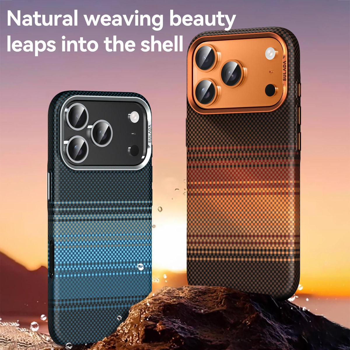 Compatible with iPhone 18 Pro Max SULADA Kevlar Woven Texture Magnetic Leather Phone Case - Blue
