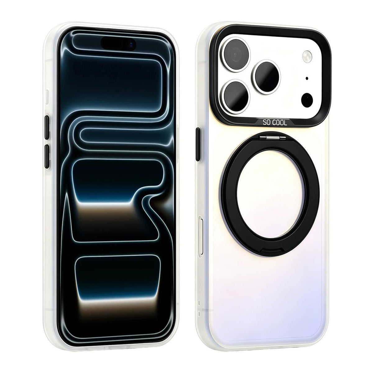 Compatible with iPhone 18 Pro Max & 17 Pro Max Aurora 2.0 PC Dual-Layer TPU Laser Magnetic Phone Case with Rotating Holder - Black