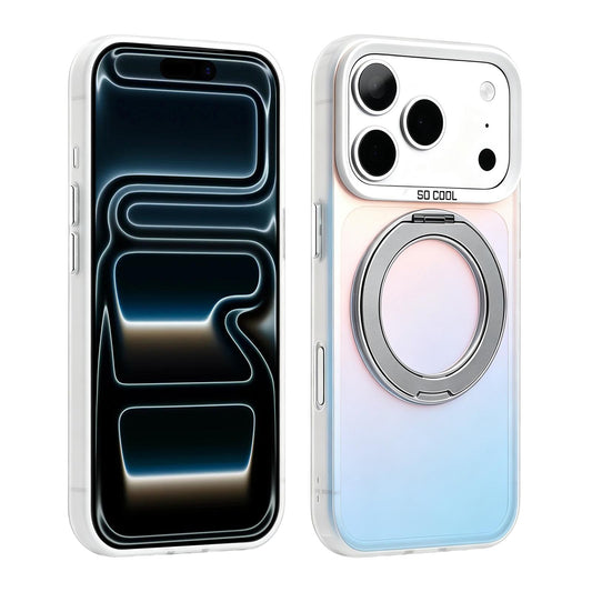 Compatible with iPhone 18 Pro Max & 17 Pro Max Aurora 2.0 PC Dual-Layer TPU Laser Magnetic Phone Case with Rotating Holder - Grey