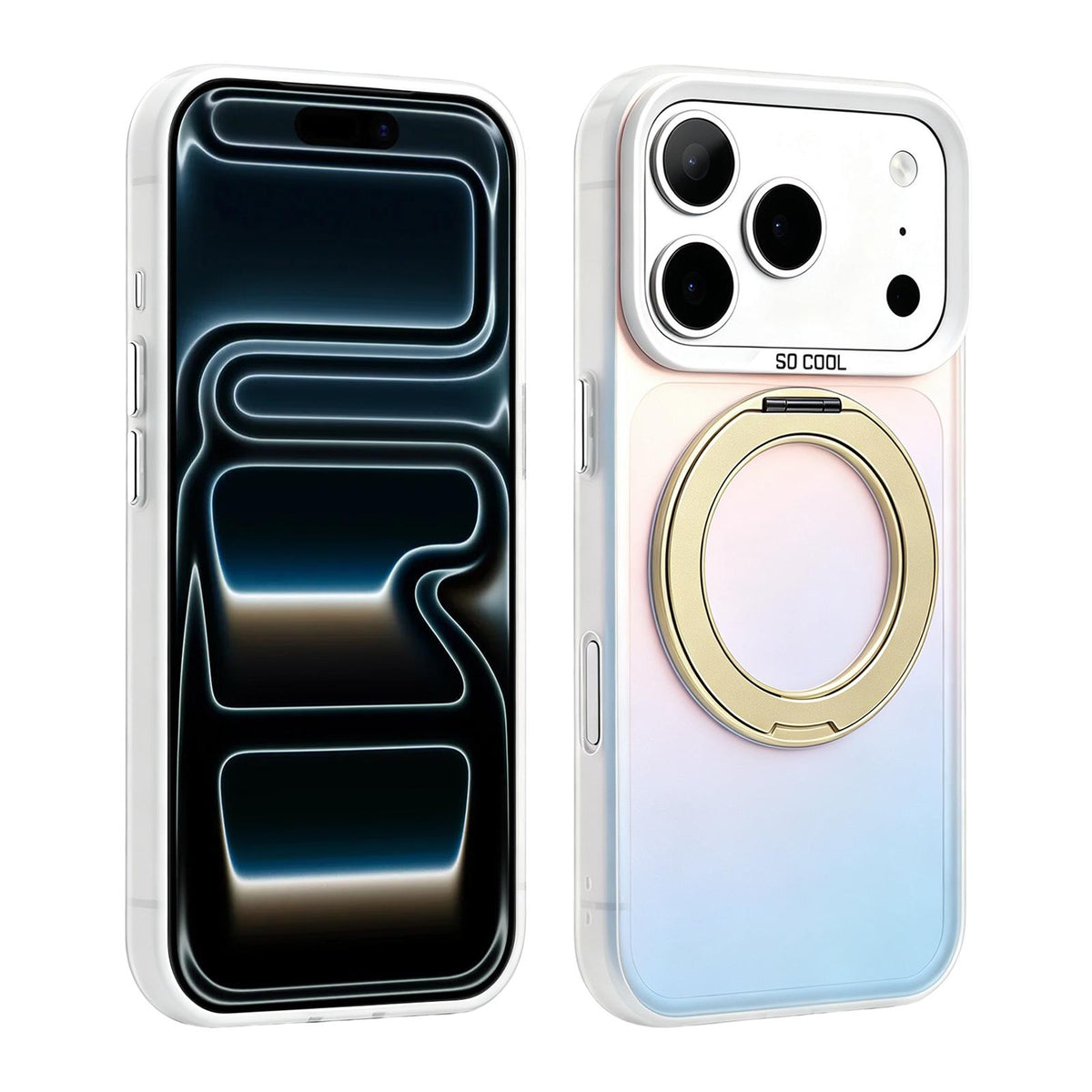 Compatible with iPhone 18 Pro Max & 17 Pro Max Aurora 2.0 PC Dual-Layer TPU Laser Magnetic Phone Case with Rotating Holder - Champagne Gold