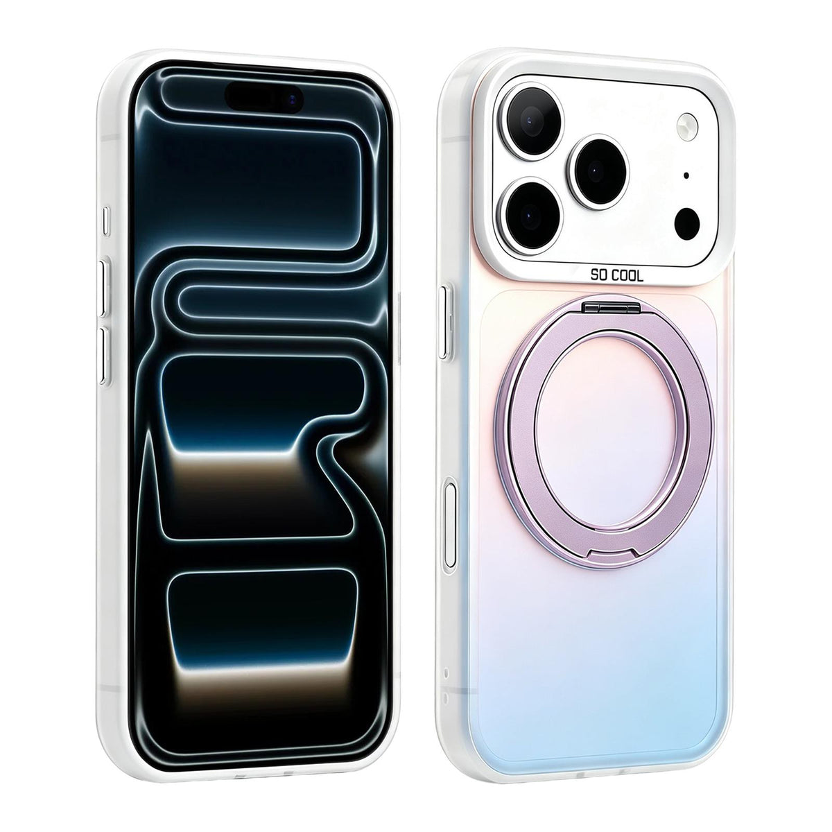 Compatible with iPhone 18 Pro & 17 Pro Aurora 2.0 PC Dual-Layer TPU Laser Magnetic Phone Case with Rotating Holder - Purple