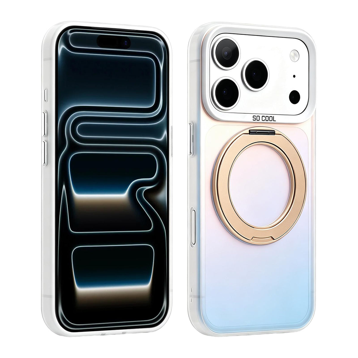 Compatible with iPhone 18 Pro & 17 Pro Aurora 2.0 PC Dual-Layer TPU Laser Magnetic Phone Case with Rotating Holder - Gold