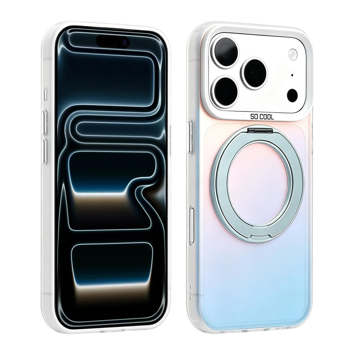 Compatible with iPhone 18 Pro & 17 Pro Aurora 2.0 PC Dual-Layer TPU Laser Magnetic Phone Case with Rotating Holder - Blue