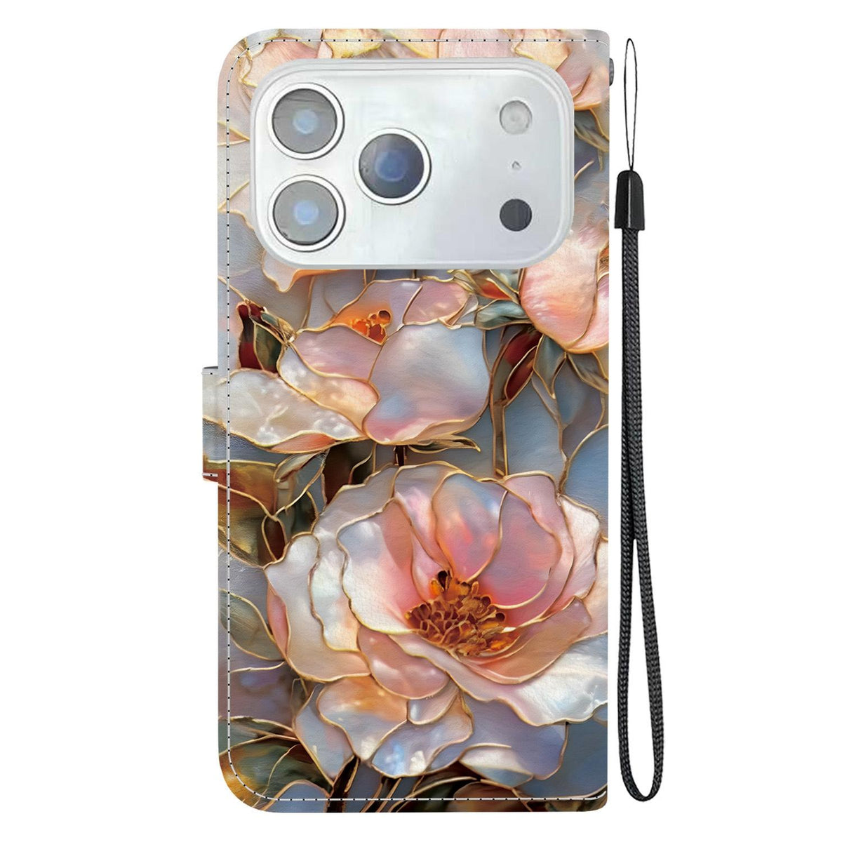 Compatible with iPhone 18 Pro Crystal-Texture Painted Vegan Leather Phone Case - Gilded Peony