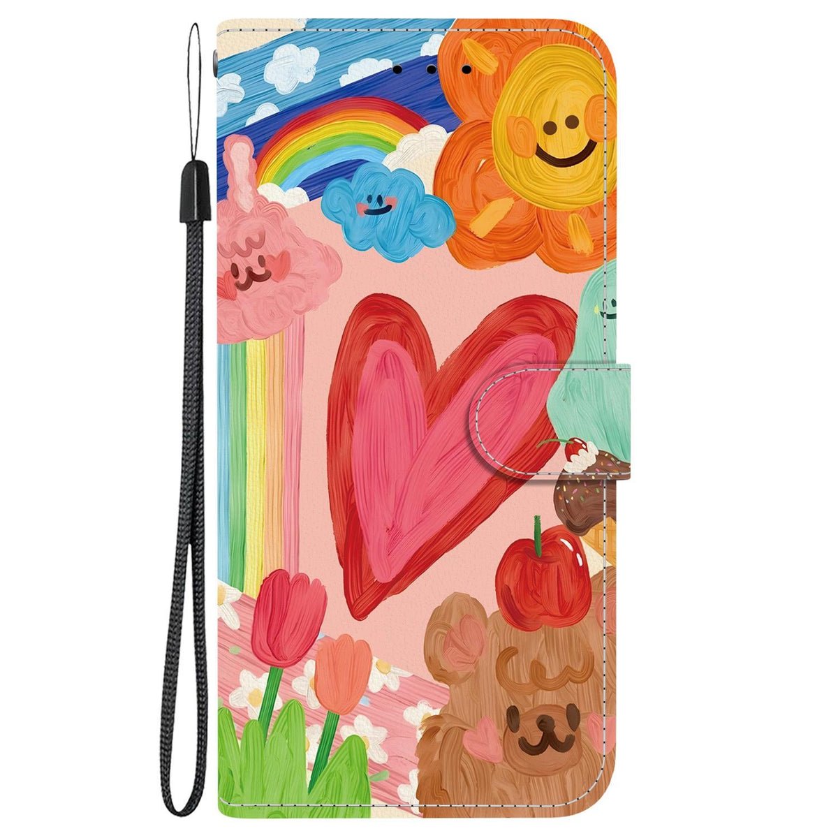 Compatible with iPhone 18 Pro Crystal-Texture Painted Vegan Leather Phone Case - Rainbow Sweetheart