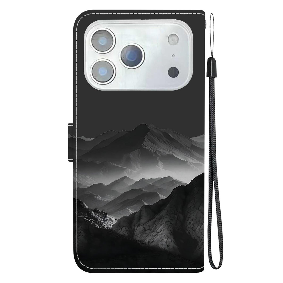 Compatible with iPhone 18 Pro Crystal-Texture Painted Vegan Leather Phone Case - Misty Ink Mountain