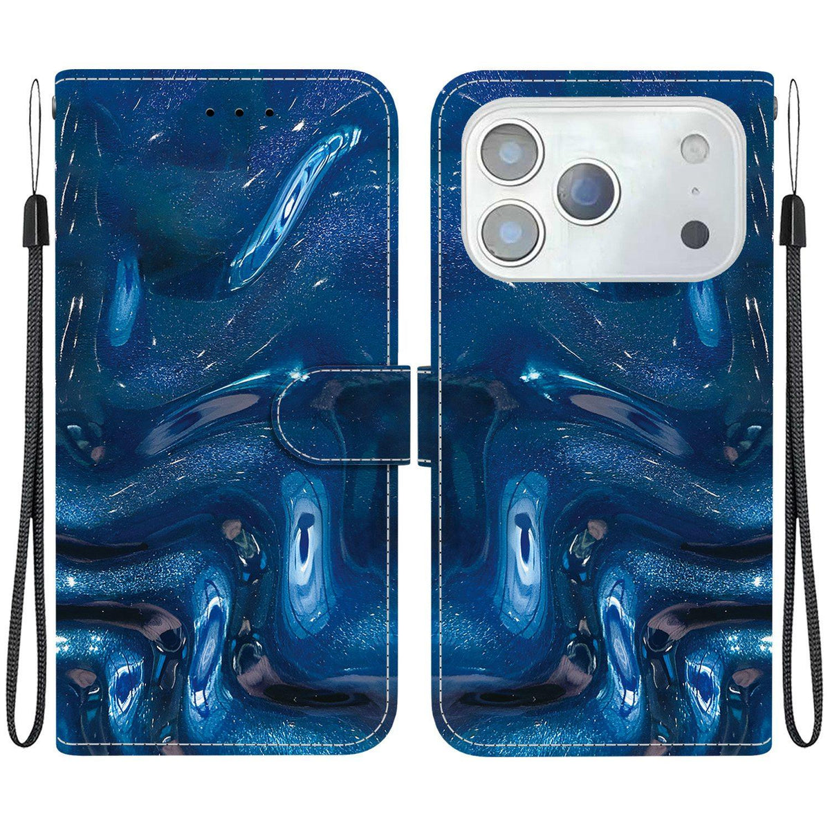 Compatible with iPhone 18 Pro Max Crystal-Texture Painted Vegan Leather Phone Case - Deep-Sea Fluid