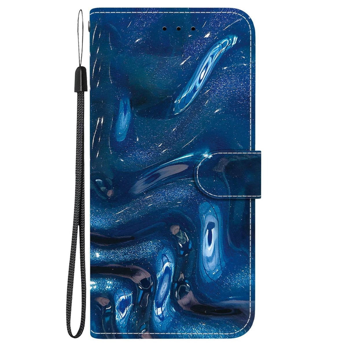 Compatible with iPhone 18 Pro Max Crystal-Texture Painted Vegan Leather Phone Case - Deep-Sea Fluid