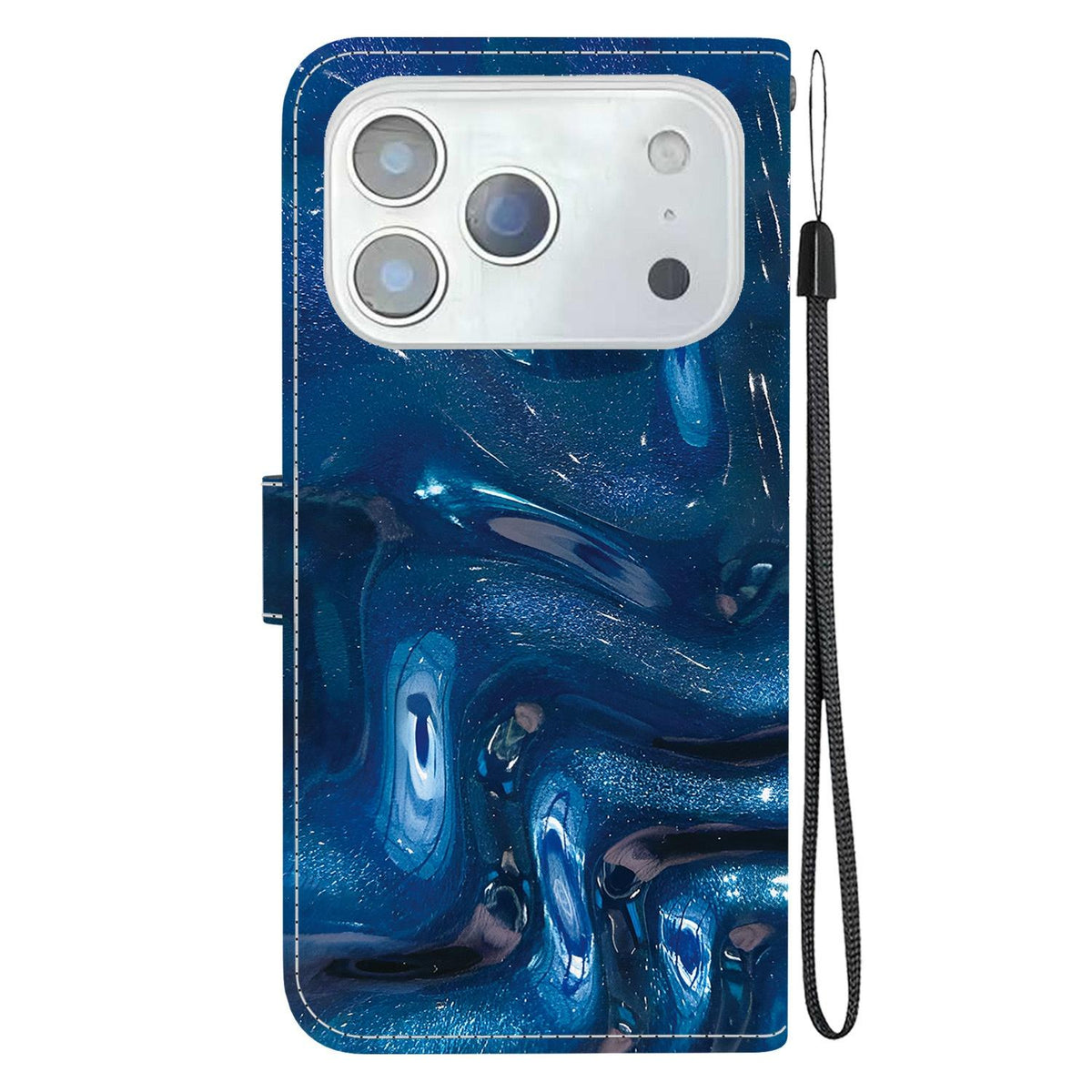 Compatible with iPhone 18 Pro Max Crystal-Texture Painted Vegan Leather Phone Case - Deep-Sea Fluid