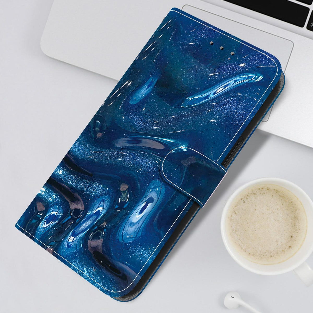Compatible with iPhone 18 Pro Max Crystal-Texture Painted Vegan Leather Phone Case - Deep-Sea Fluid