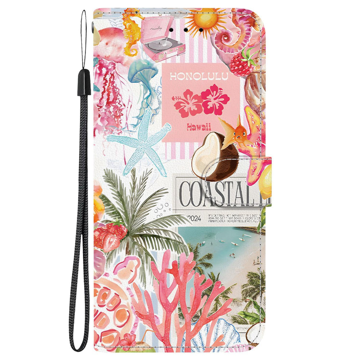 Compatible with iPhone 18 Pro Max Crystal-Texture Painted Vegan Leather Phone Case - Island Coral