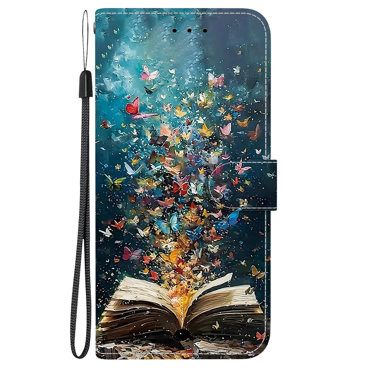 Compatible with iPhone 18 Pro Max Crystal-Texture Painted Vegan Leather Phone Case - Star River Book Words