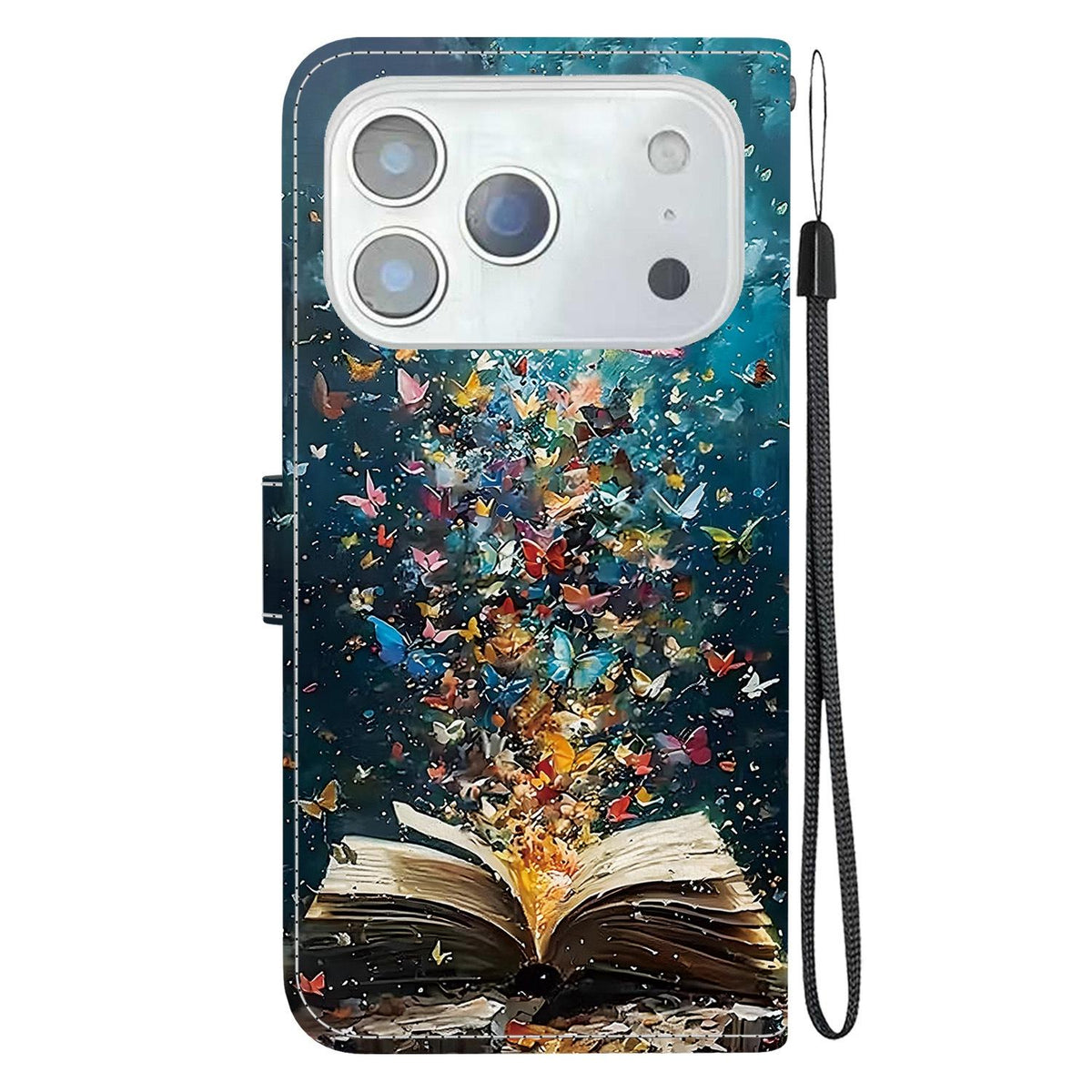 Compatible with iPhone 18 Pro Max Crystal-Texture Painted Vegan Leather Phone Case - Star River Book Words