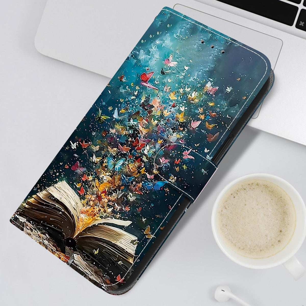 Compatible with iPhone 18 Pro Max Crystal-Texture Painted Vegan Leather Phone Case - Star River Book Words
