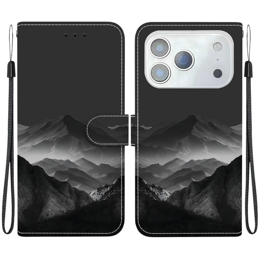 Compatible with iPhone 18 Pro Max Crystal-Texture Painted Vegan Leather Phone Case - Misty Ink Mountain