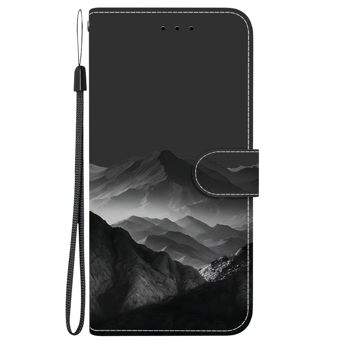 Compatible with iPhone 18 Pro Max Crystal-Texture Painted Vegan Leather Phone Case - Misty Ink Mountain