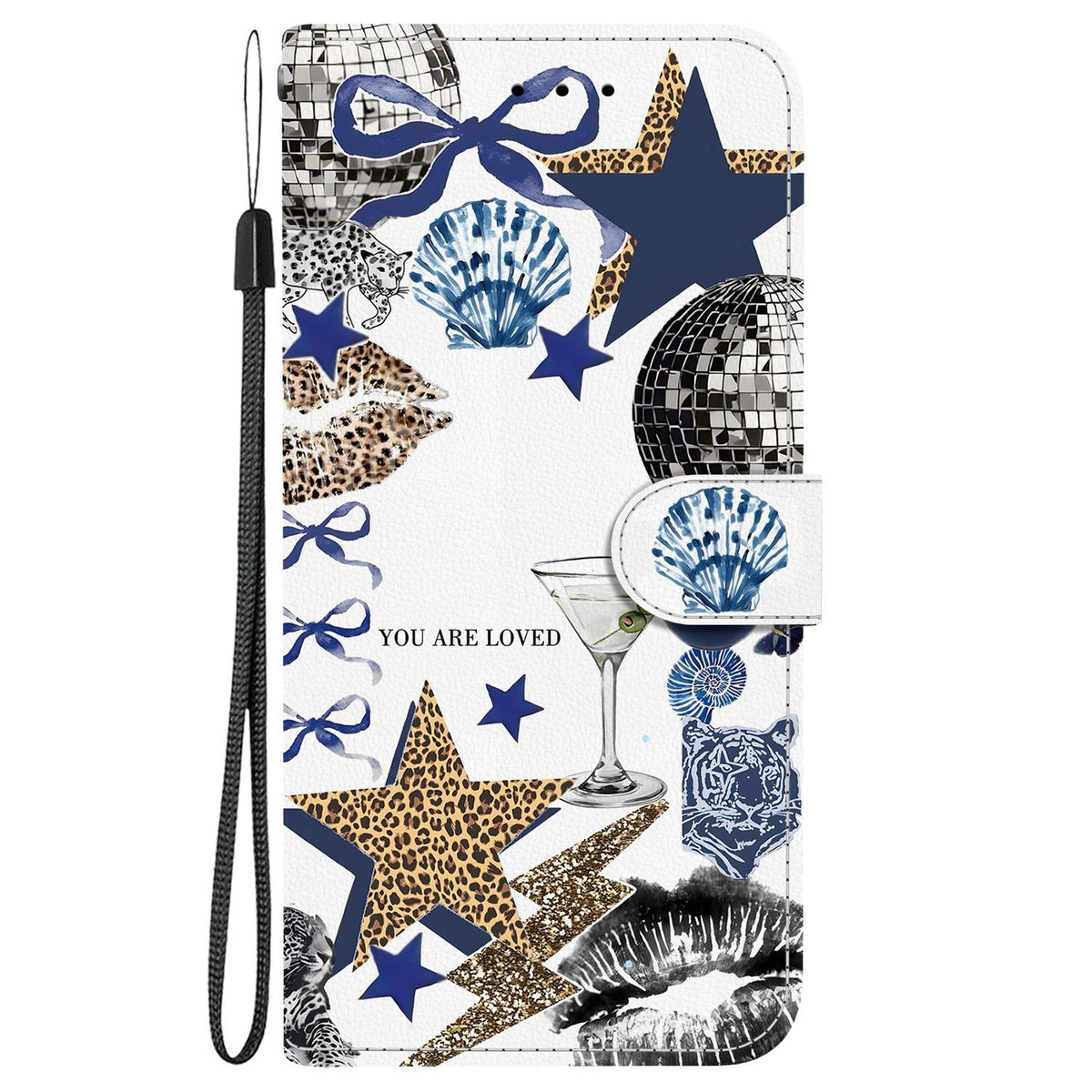 Compatible with iPhone 18 Pro Max Crystal-Texture Painted Vegan Leather Phone Case - Leopard Star Butterfly