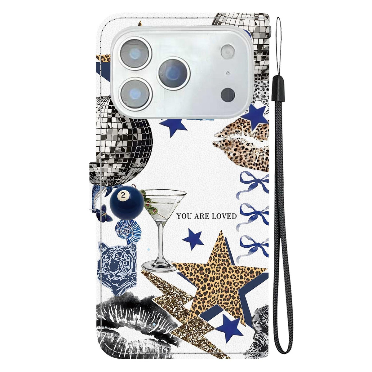 Compatible with iPhone 18 Pro Max Crystal-Texture Painted Vegan Leather Phone Case - Leopard Star Butterfly