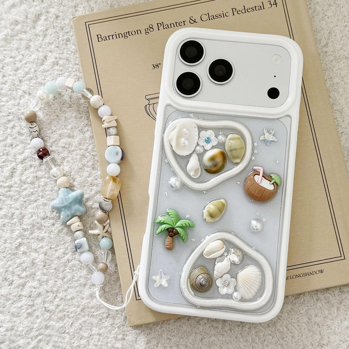 Compatible with iPhone 18 Pro Max & 17 Pro Max Coconut Palm Epoxy Resin Acrylic Phone Case with Chain