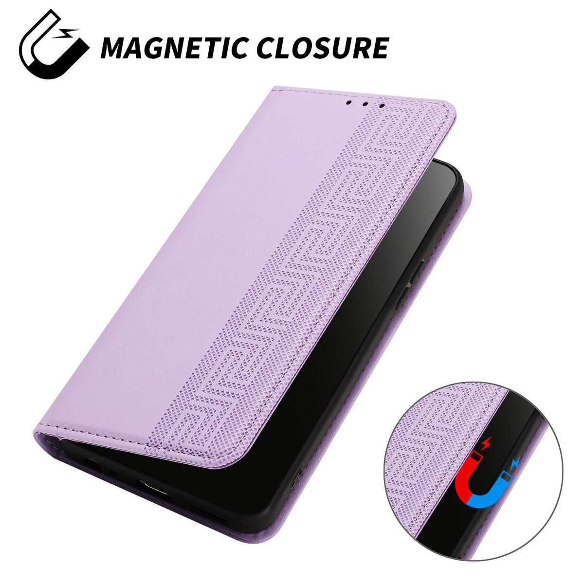 Compatible with iPhone 18 Pro Embossed Meander Pattern RFID Vegan Leather Phone Case - Light Purple