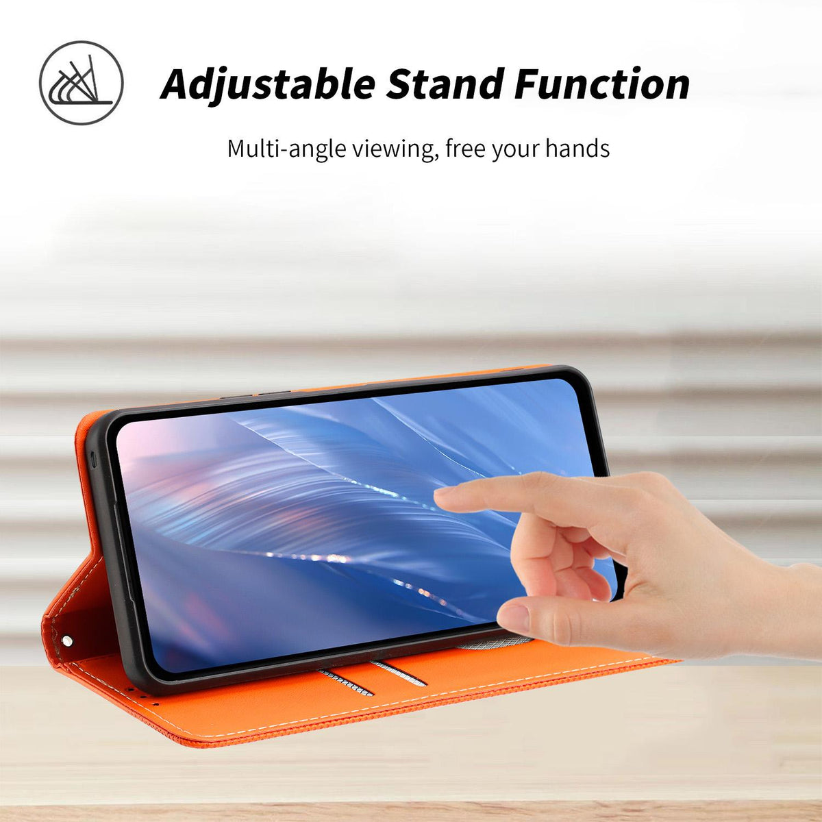 Compatible with iPhone 18 Pro Max Embossed Meander Pattern RFID Vegan Leather Phone Case - Orange